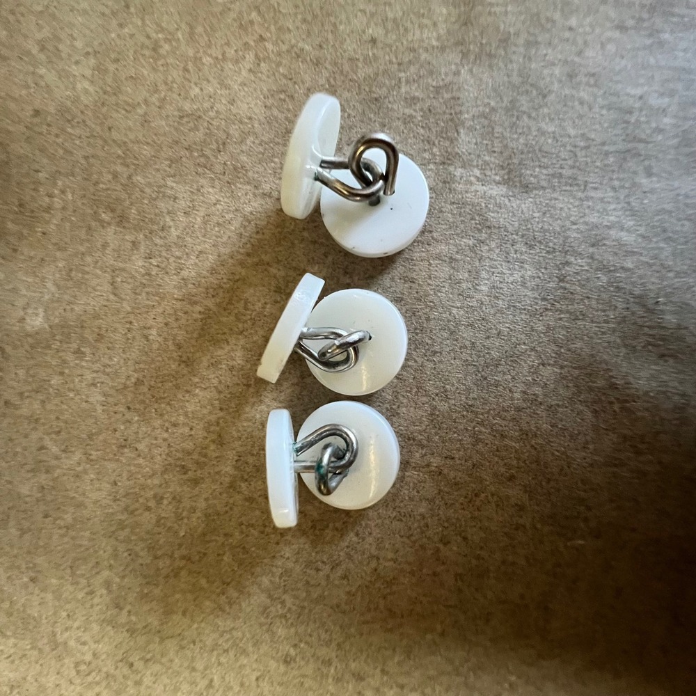 Vintage White Mother of Pearl Tuxedo Shirt Studs Set of 3 Formal Silver Tone - Picture 4 of 9